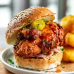 Spicy Hot Chicken Slider recipe, served and ready to eat, easy homemade dish