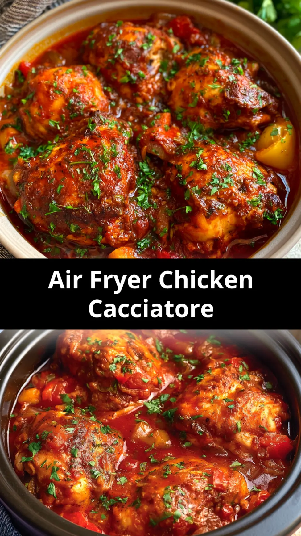 Air Fryer Chicken Cacciatore Cozy Rich Flavors Your Family Will Love 7 Air Fryer Chicken Cacciatore served and ready to eat, easy homemade Italian dish