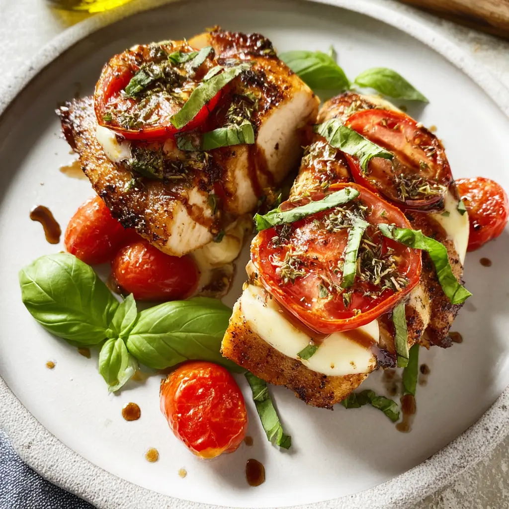 Air Fryer Chicken Caprese recipe, served and ready to eat, easy homemade dish