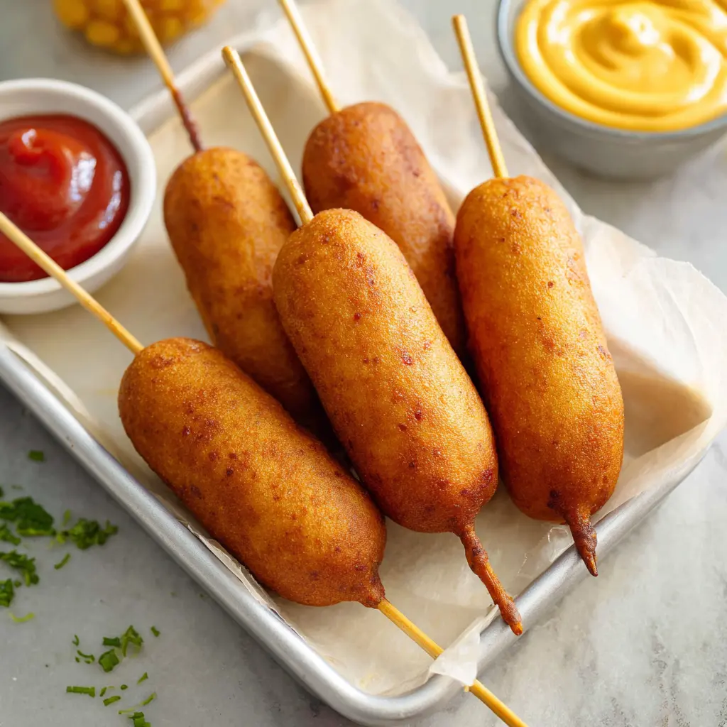 Air Fryer Chicken Corn Dogs Homemade recipe, served and ready to eat, easy homemade dish