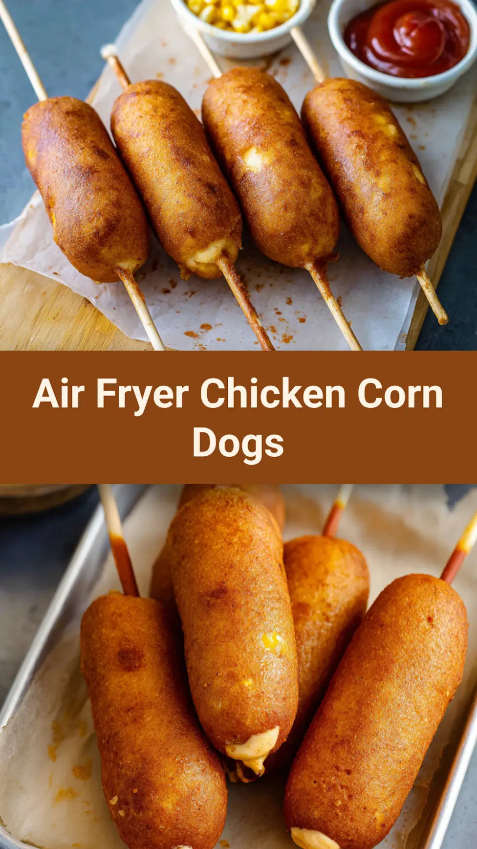 Air Fryer Chicken Corn Dogs Homemade recipe, served and ready to eat, easy homemade dish