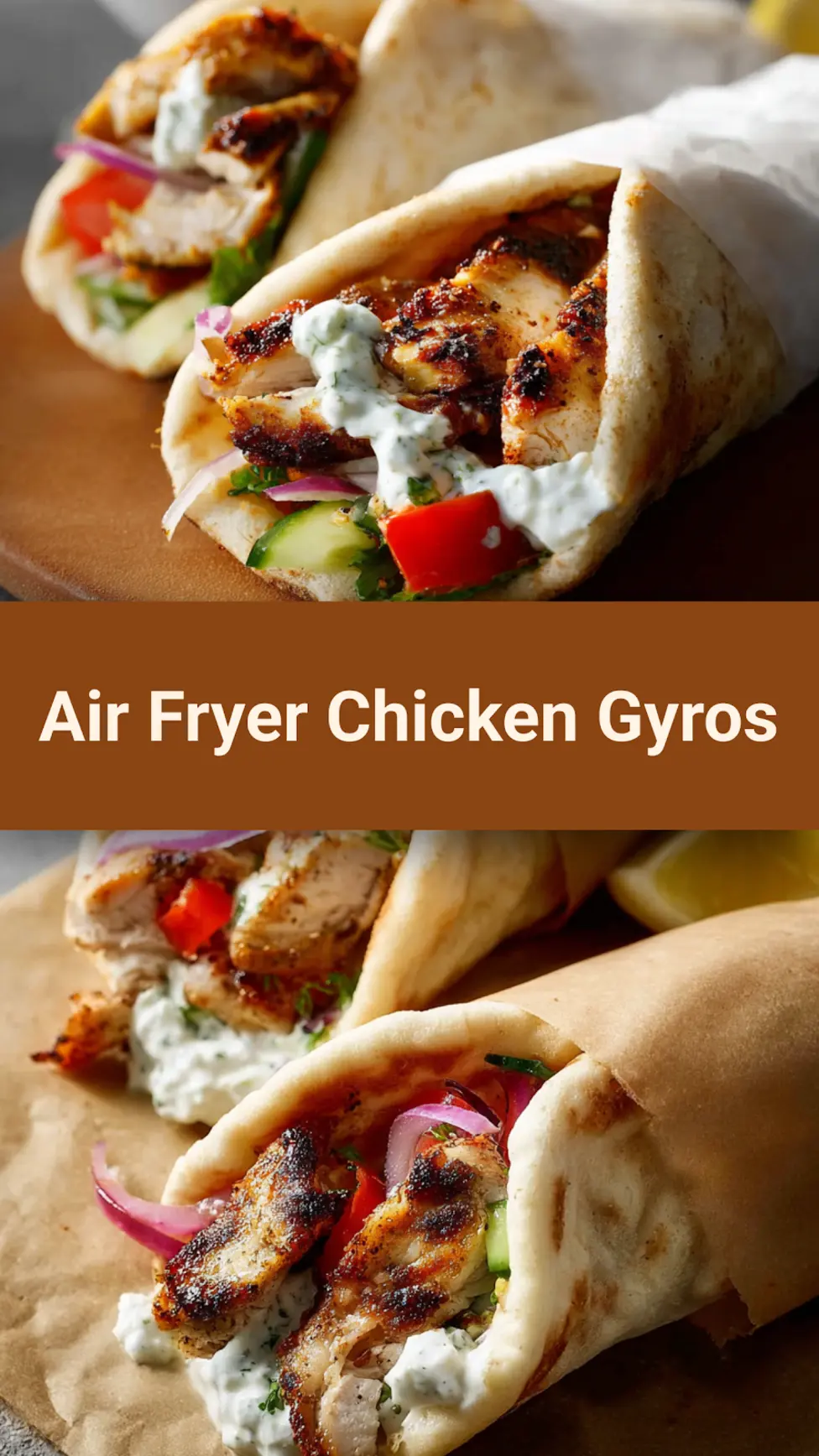 Air Fryer Chicken Gyros Homemade Satisfying Real Flavor Your Family Will Love 7 Air Fryer Chicken Gyros recipe, served and ready to eat, easy homemade dish