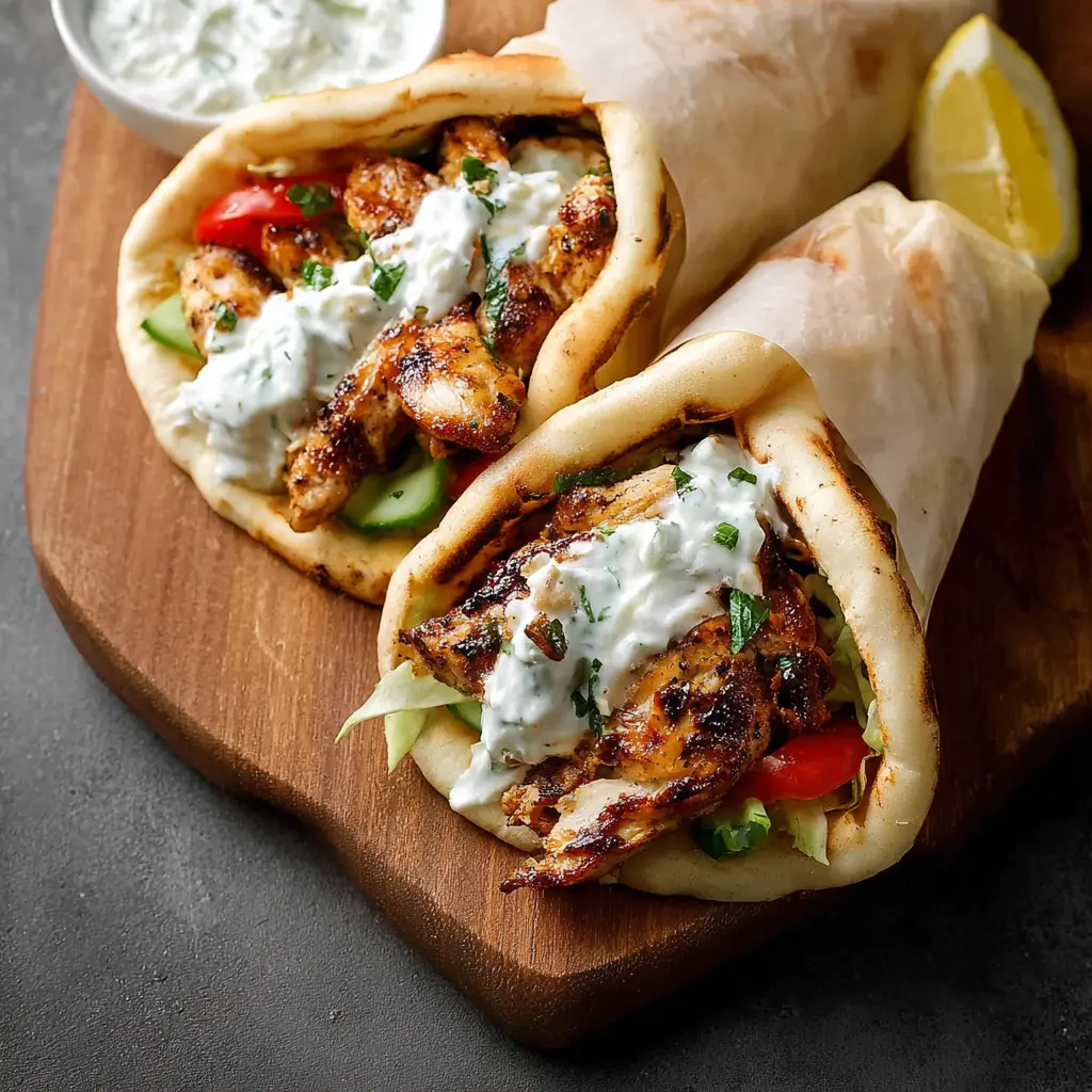 Air Fryer Chicken Gyros Tzatziki recipe, served and ready to eat, easy homemade dish