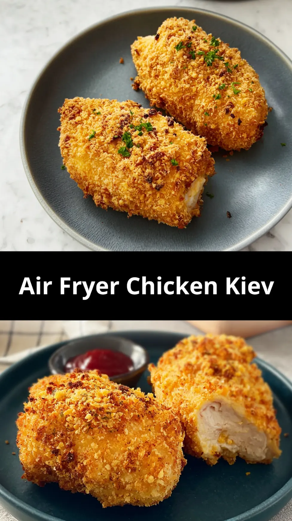 Air Fryer Chicken Kiev Satisfying New Way to Make a Real Classic 7 Air Fryer Chicken Kiev recipe, served and ready to eat, easy homemade dish