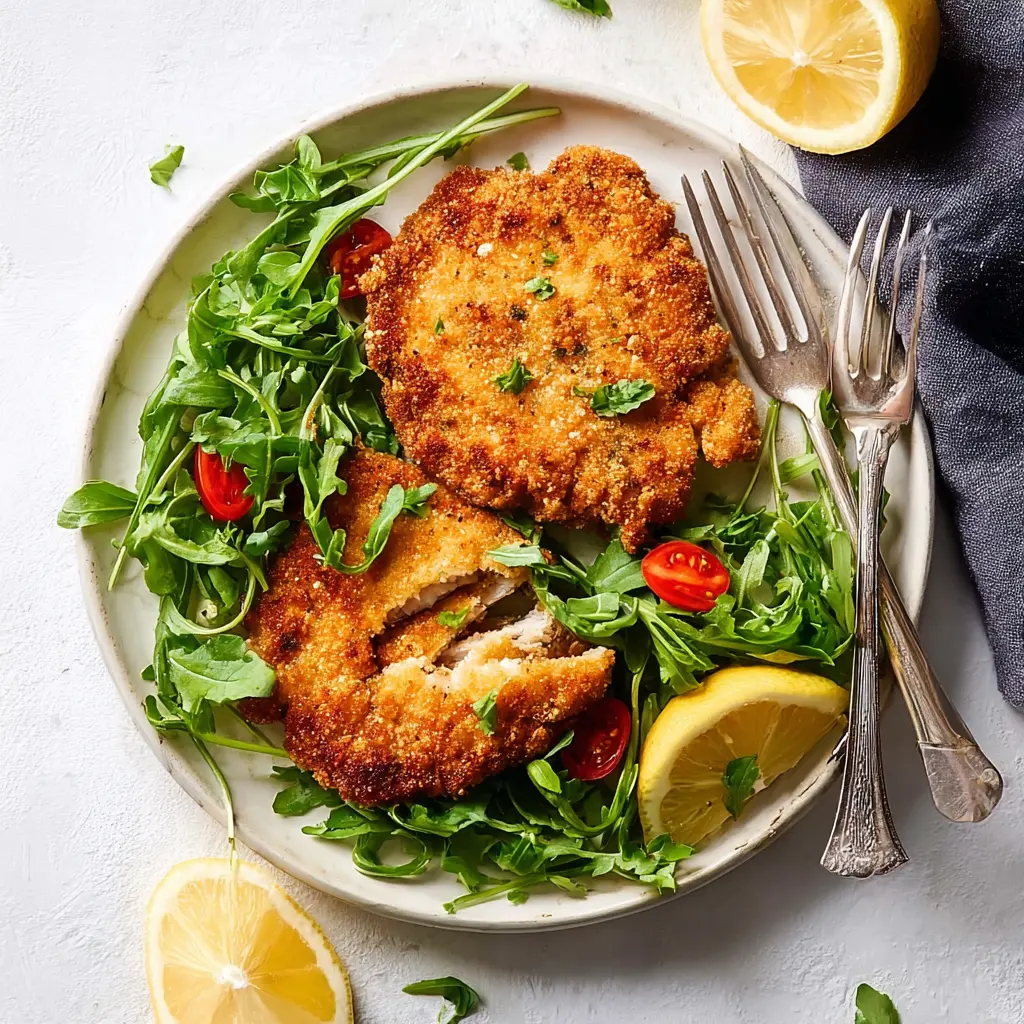 Air Fryer Chicken Milanese Italian recipe, served and ready to eat, easy homemade dish