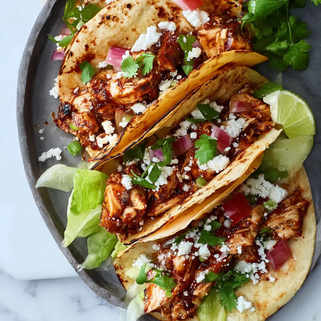 Air Fryer Chicken Street Tacos Adobo served and ready to eat, made in the air fryer with a chipotle honey glaze