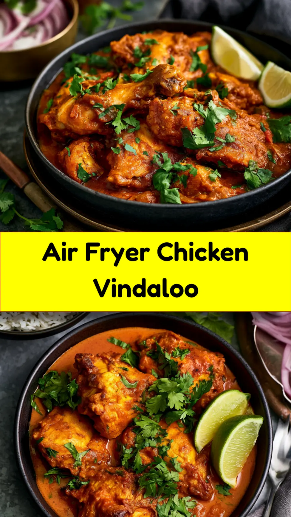 Air Fryer Chicken Vindaloo recipe, served and ready to eat, easy homemade dish