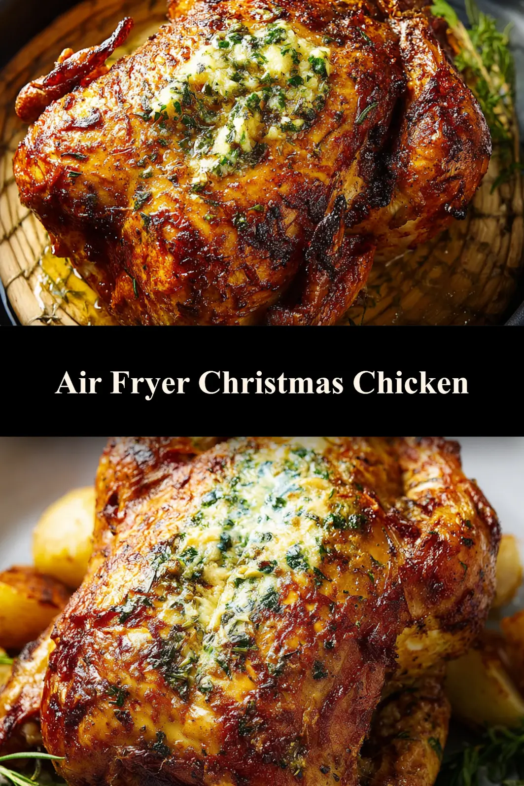 Air Fryer Christmas Chicken Herb Butter Warm Cozy Real Holiday Dinner 7 Air Fryer Christmas Chicken Herb Butter recipe, served and ready to eat, easy homemade dish