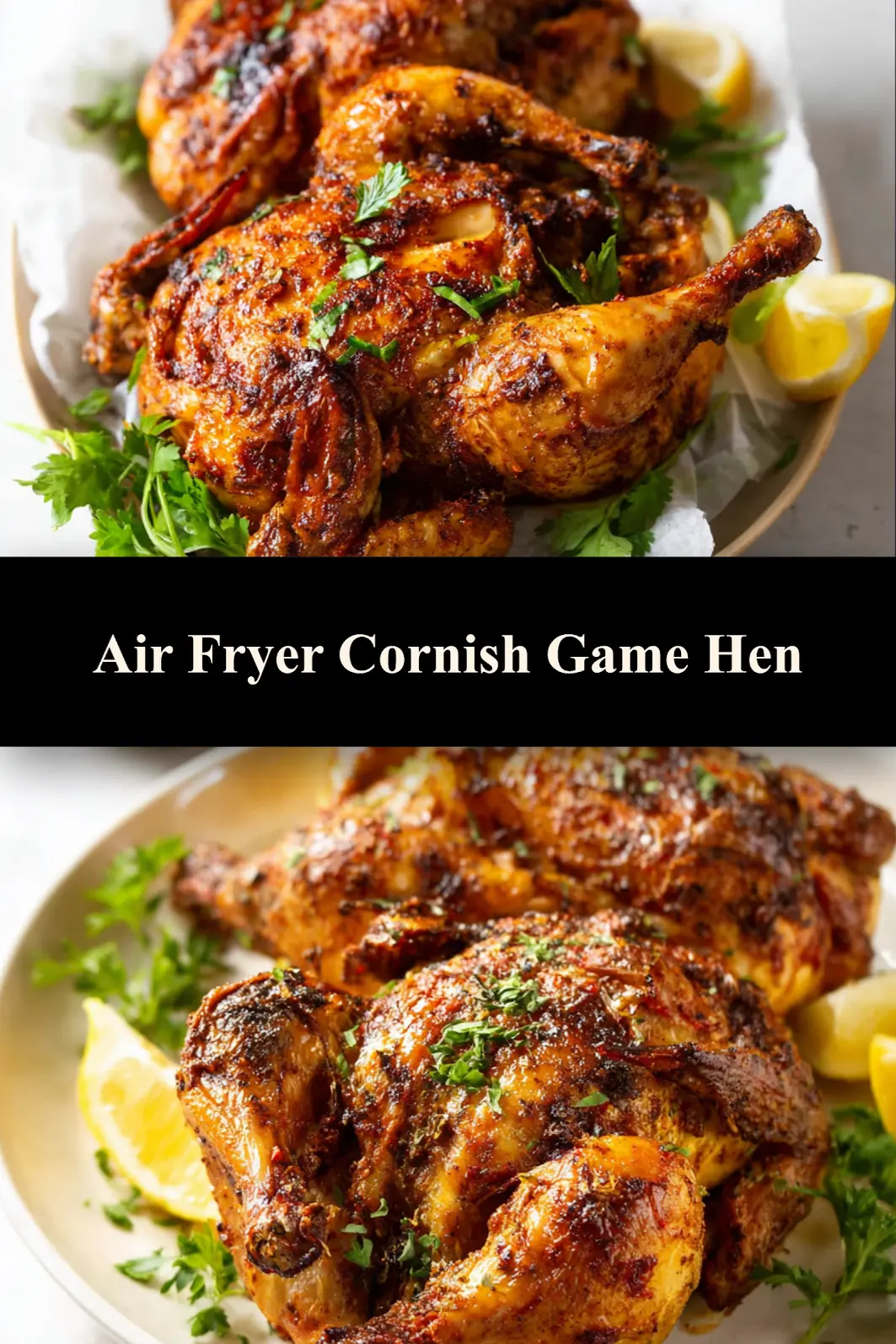 Air Fryer Cornish Game Hen Cozy Real Crispy Dinner You Will Love 7 Air Fryer Cornish Game Hen recipe, served and ready to eat, easy homemade dish