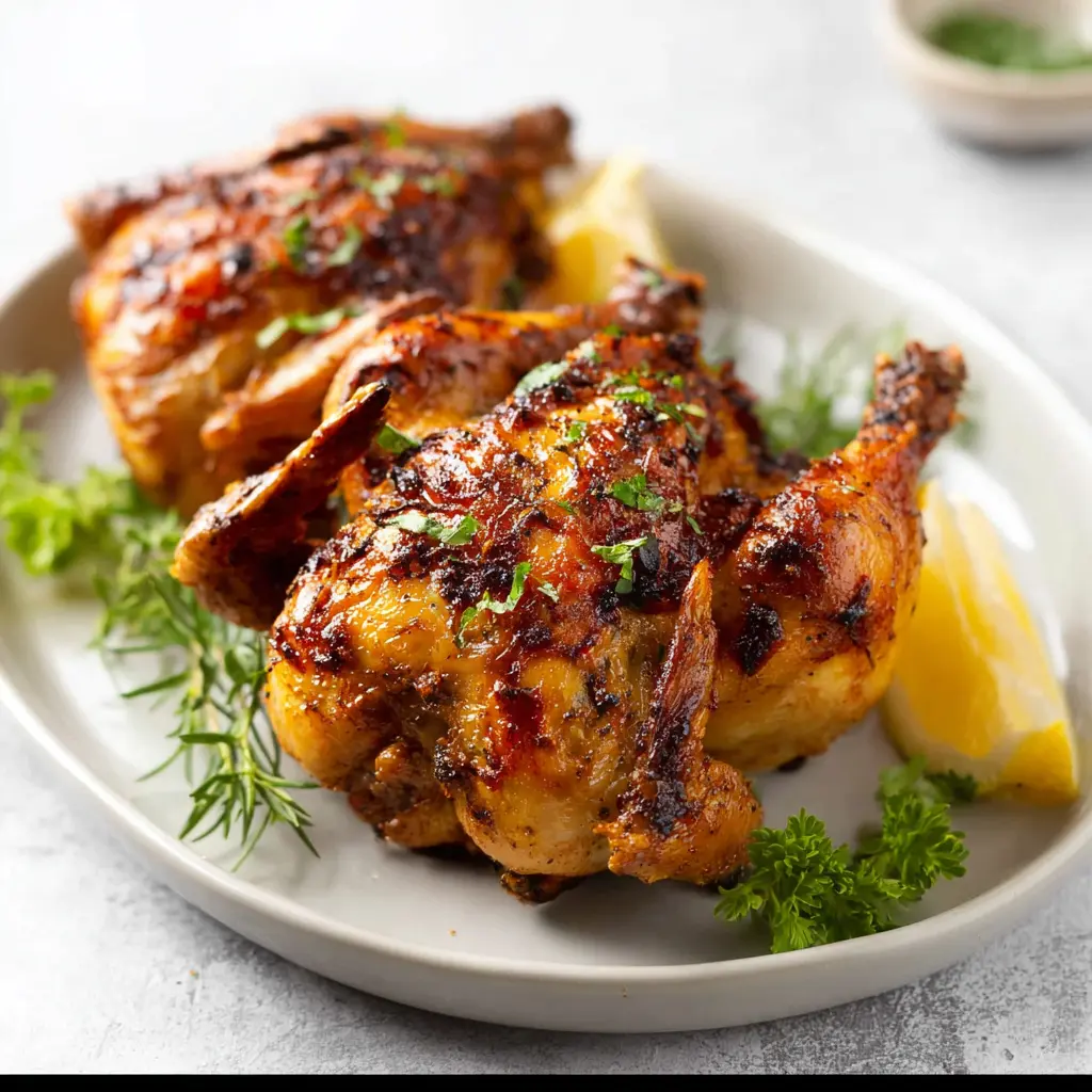 Air Fryer Cornish Game Hens recipe, served and ready to eat, easy homemade dish