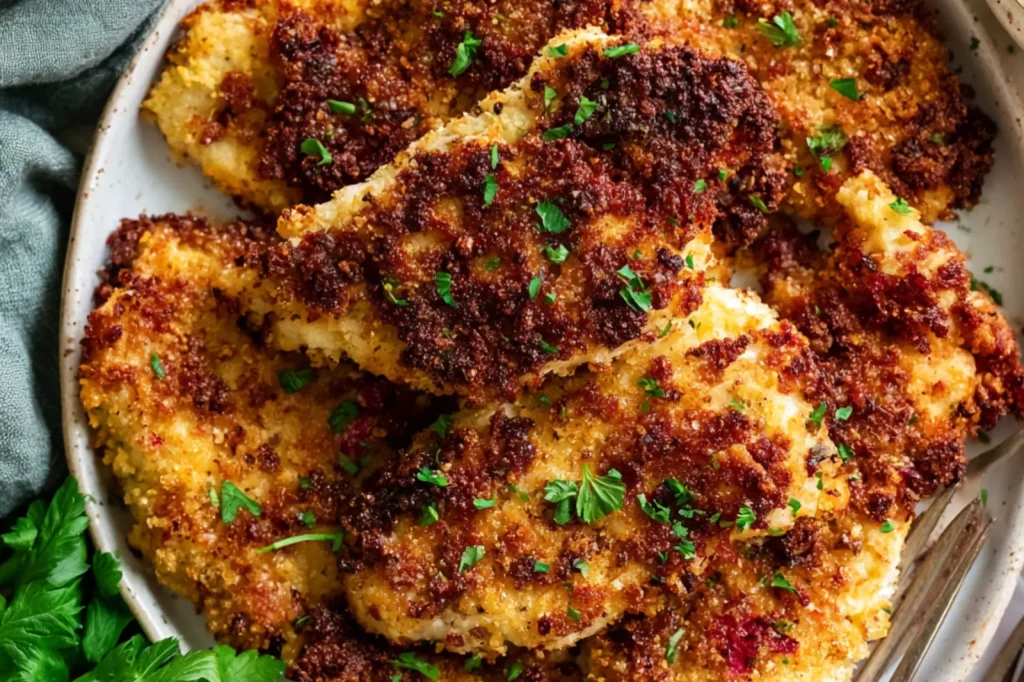 Air Fryer Cranberry Chicken Cutlets recipe, served and ready to eat, easy homemade dish