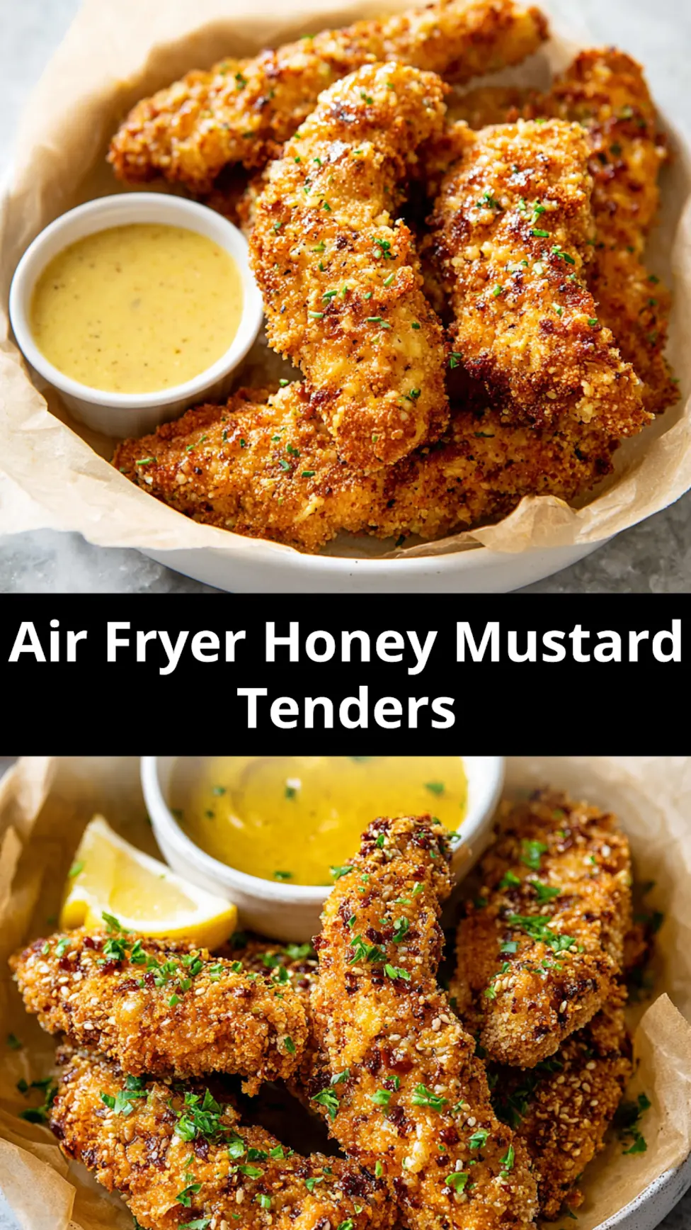Air Fryer Honey Mustard Chicken Tenders  golden, crispy, and coated in honey mustard glaze, ready to serve
