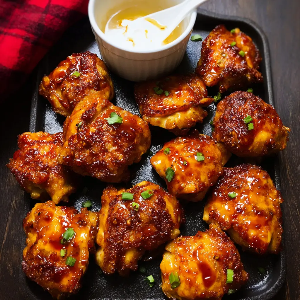 Air Fryer Honey Sriracha Chicken Thighs Satisfy Your New Love for Bold Crispy Flavor 6 Air Fryer Honey Sriracha Chicken Thighs served and ready to eat, easy homemade dish