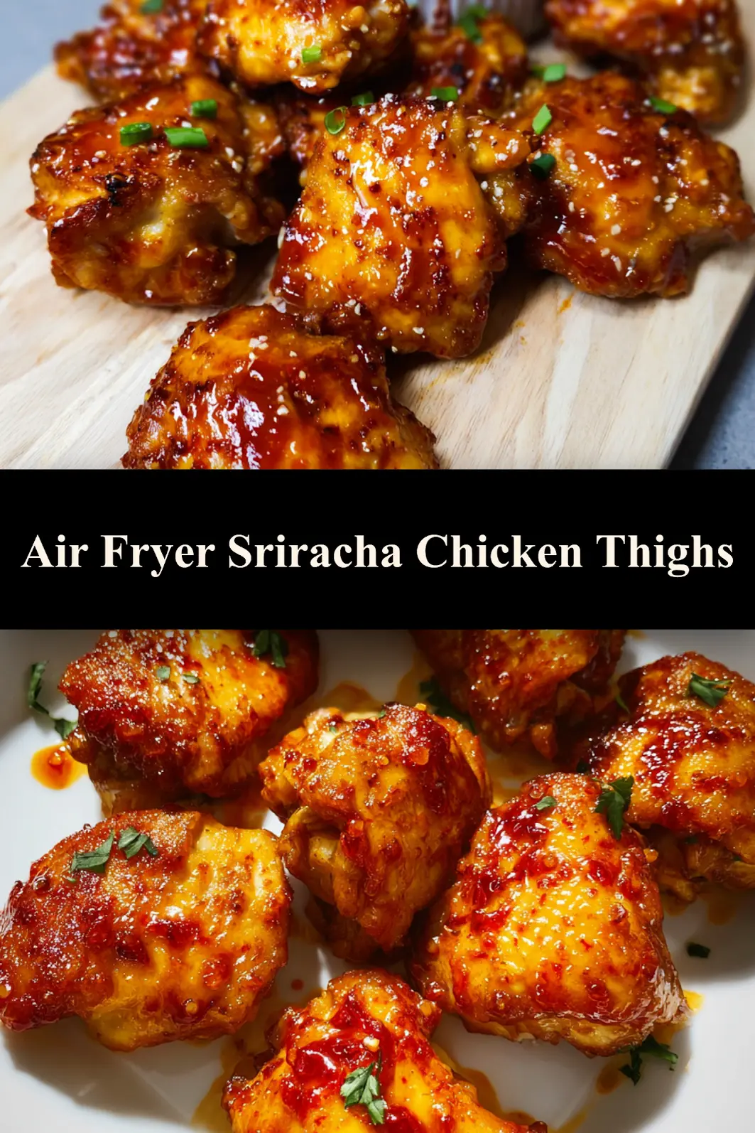 Air Fryer Honey Sriracha Chicken Thighs Satisfy Your New Love for Bold Crispy Flavor 7 Air Fryer Honey Sriracha Chicken Thighs served and ready to eat, easy homemade dish