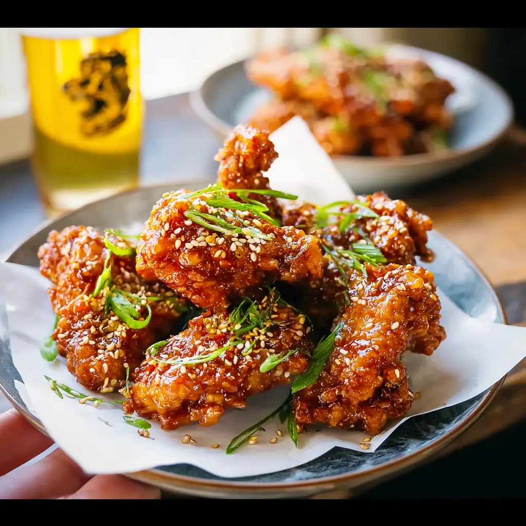 Air Fryer Korean Fried Chicken recipe, served and ready to eat, easy homemade dish