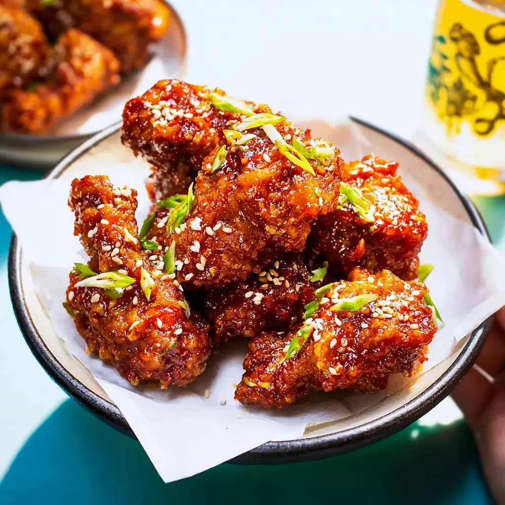 Air Fryer Korean Fried Chicken Gochujang Irresistible Crispy Recipe You Need to Make Now 6 Air Fryer Korean Fried Chicken Gochujang served with sesame seeds and scallions, ready to eat