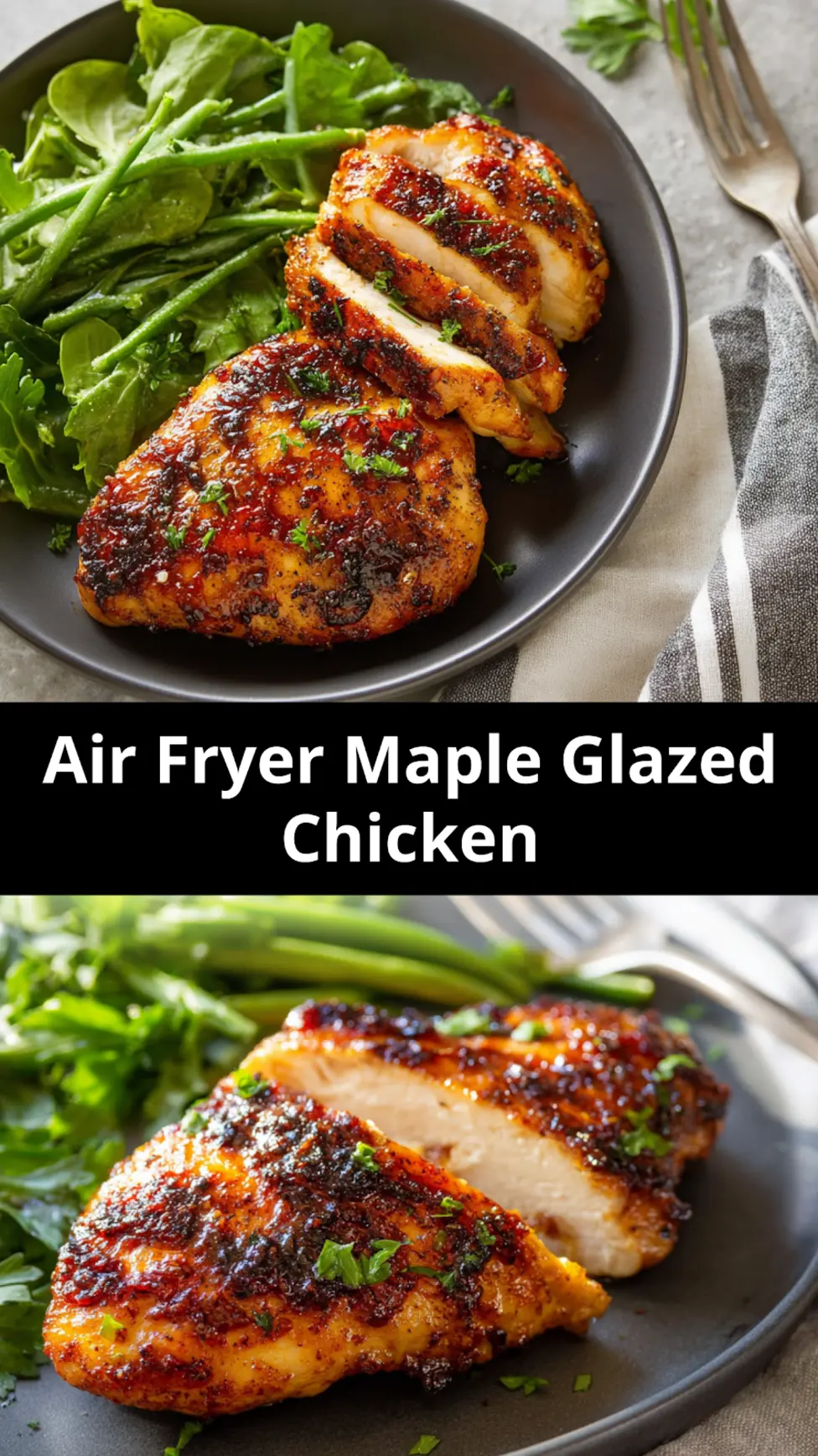 Air Fryer Maple Glazed Chicken Breast recipe, served and ready to eat, easy homemade dish