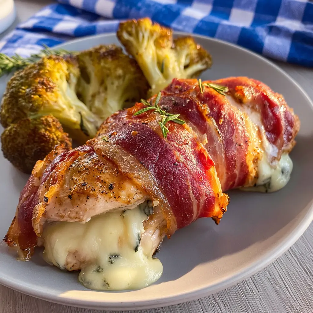 Air Fryer Prosciutto Wrapped Chicken recipe, served and ready to eat, easy homemade dish