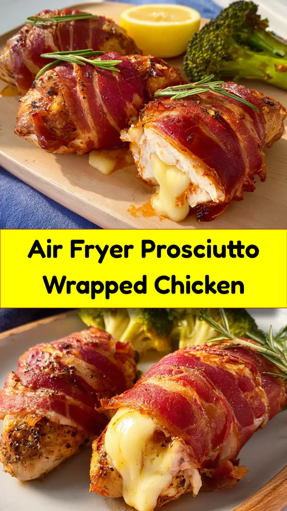Air Fryer Prosciutto Wrapped Chicken recipe, served and ready to eat, easy homemade dish