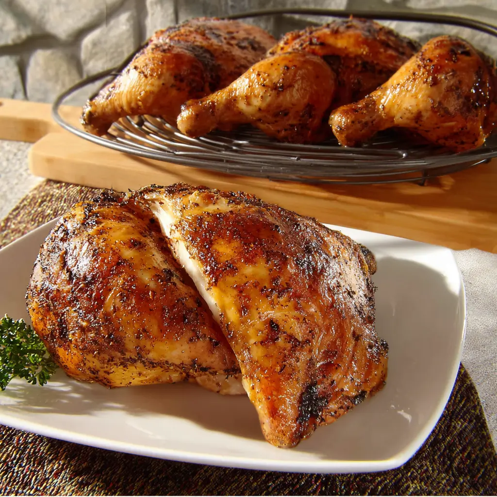 Boston Market Rotisserie Chicken recipe, served and ready to eat, easy homemade dish