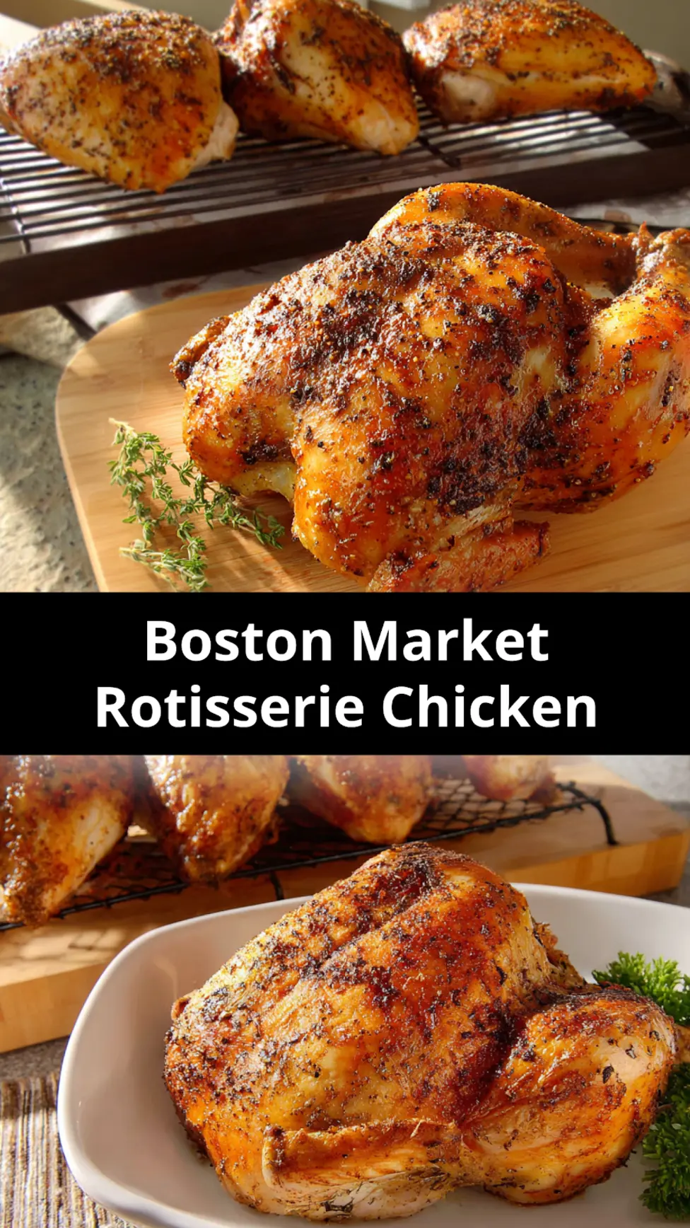 Boston Market Rotisserie Chicken recipe, served and ready to eat, easy homemade dish