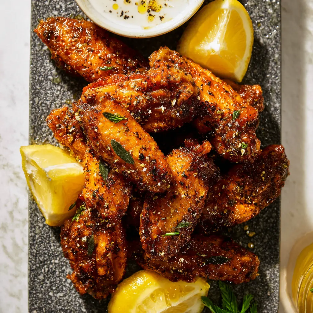 Buffalo Wild Wings Lemon Pepper Wings recipe, served and ready to eat, easy homemade dish