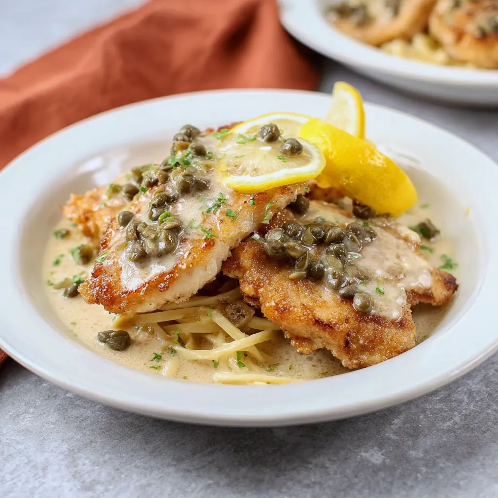 Cheesecake Factory Chicken Piccata Copycat recipe, served and ready to eat, easy homemade dish
