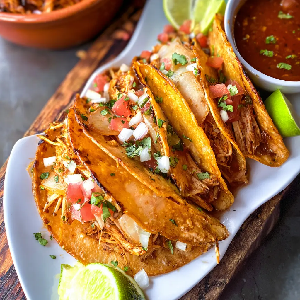 Chicken Birria Tacos Street Style recipe, served and ready to eat, easy homemade dish