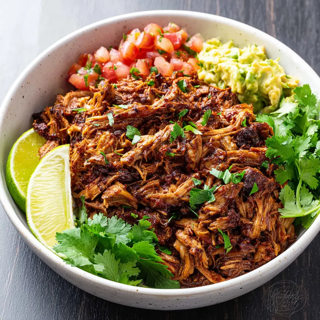 Chipotle Barbacoa Chicken Bowl served in a bowl, ready to eat  easy homemade slow cooker recipe