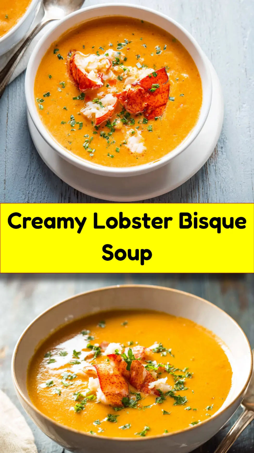 Copycat Red Lobster Lobster Bisque Soup Rich Cozy Recipe You Need to Make Now 7 Copycat Red Lobster Lobster Bisque Soup recipe pin, rich creamy homemade bisque ready to serve