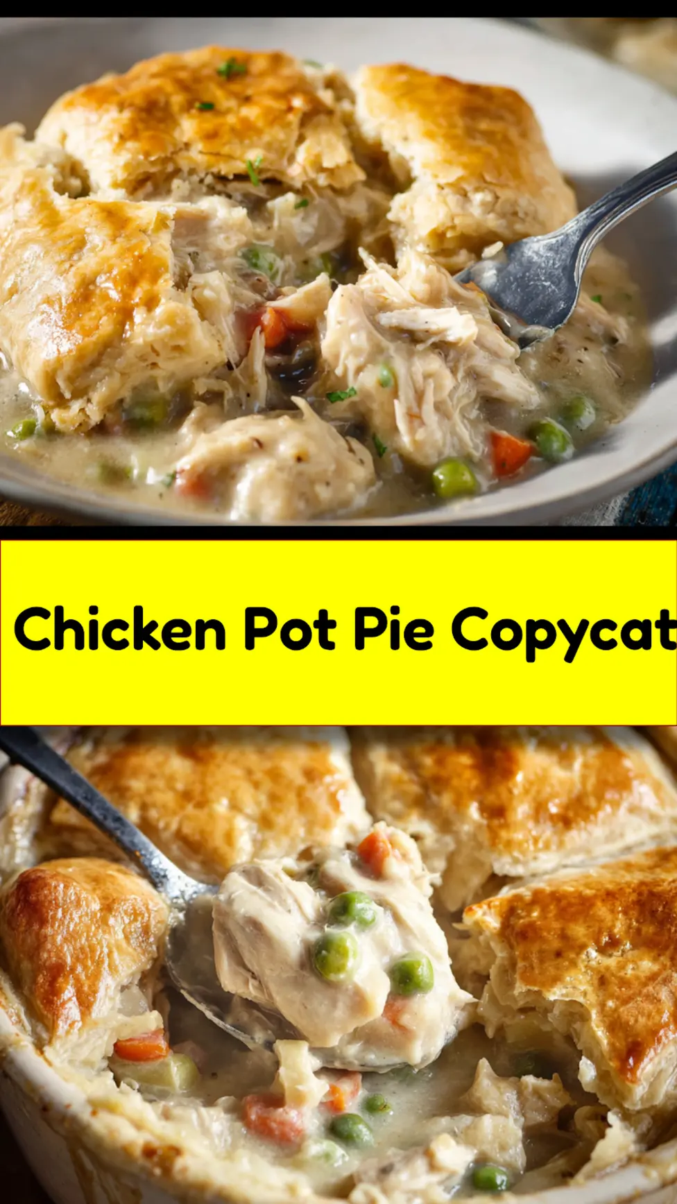 Cracker Barrel Chicken Pot Pie Copycat recipe, served and ready to eat, easy homemade dish