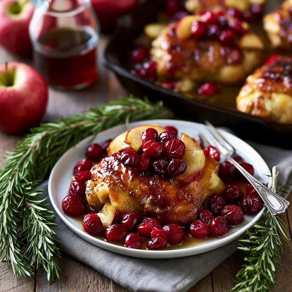 Cranberry Apple Cider Chicken recipe, served and ready to eat, easy homemade dish