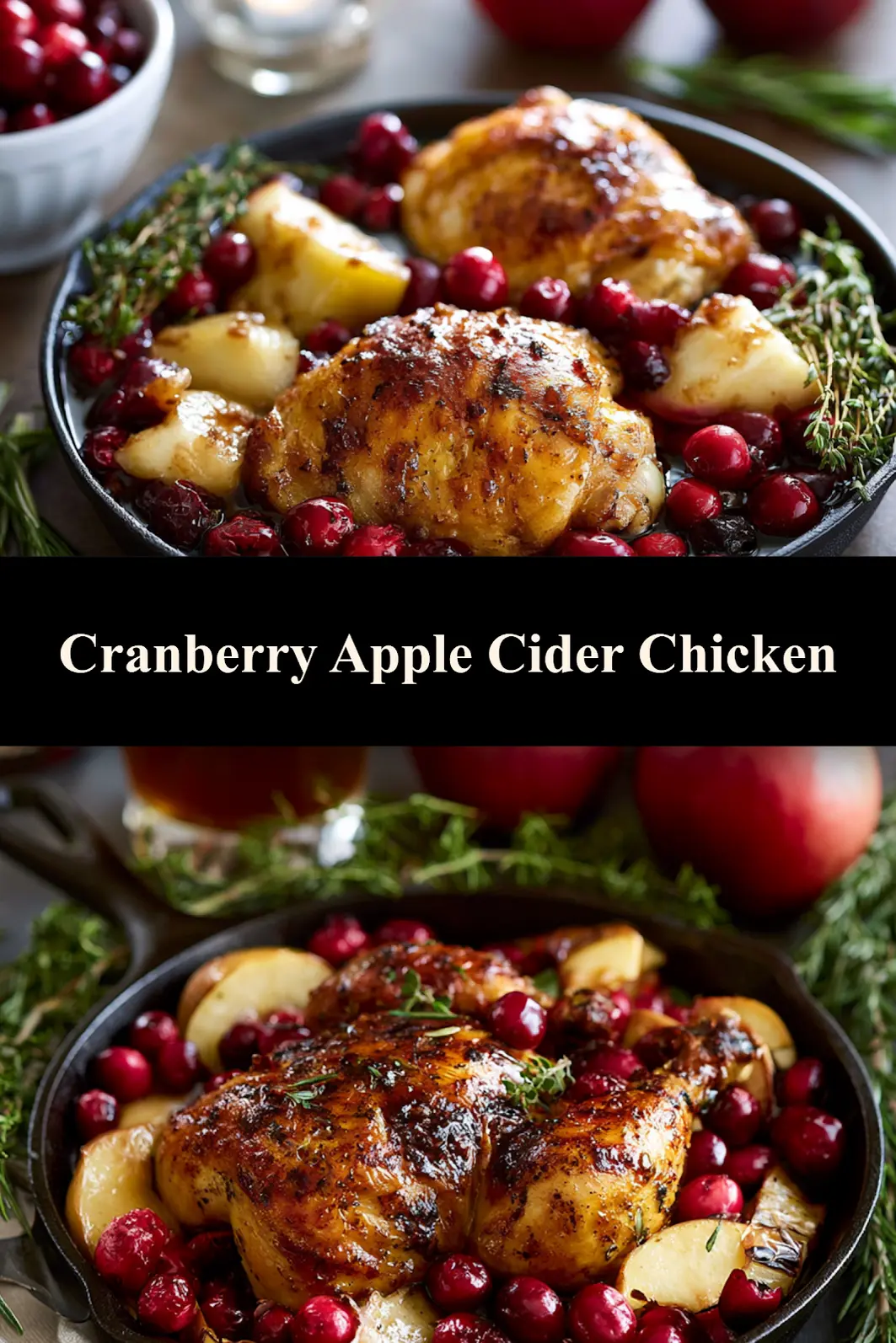 Cranberry Apple Cider Chicken recipe, served and ready to eat, easy homemade dish