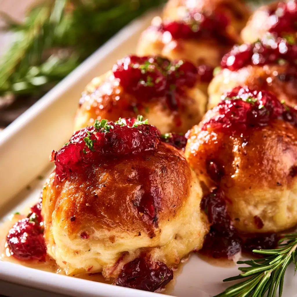 Cranberry Chicken Meatballs recipe, served and ready to eat, easy homemade dish
