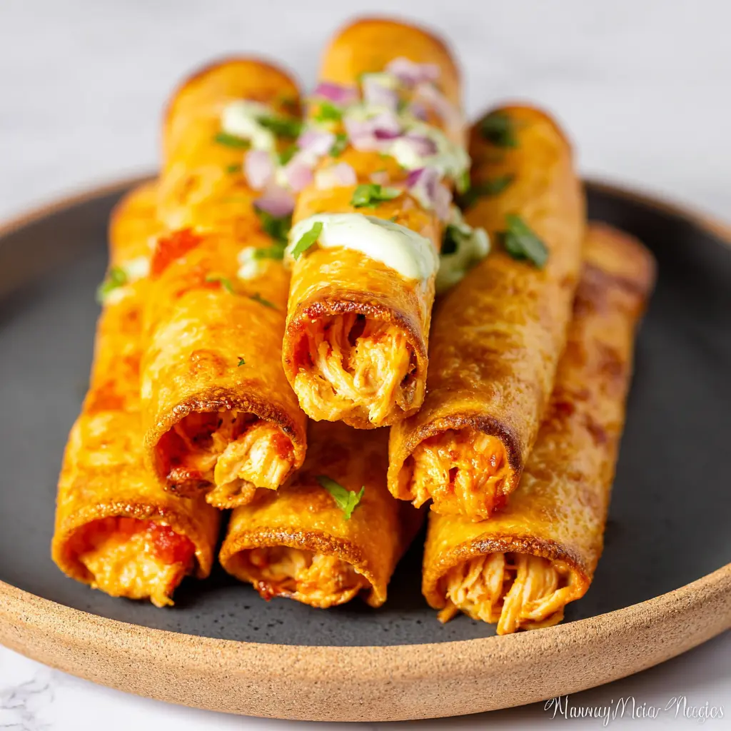 Crispy air fryer chicken taquitos served and ready to eat