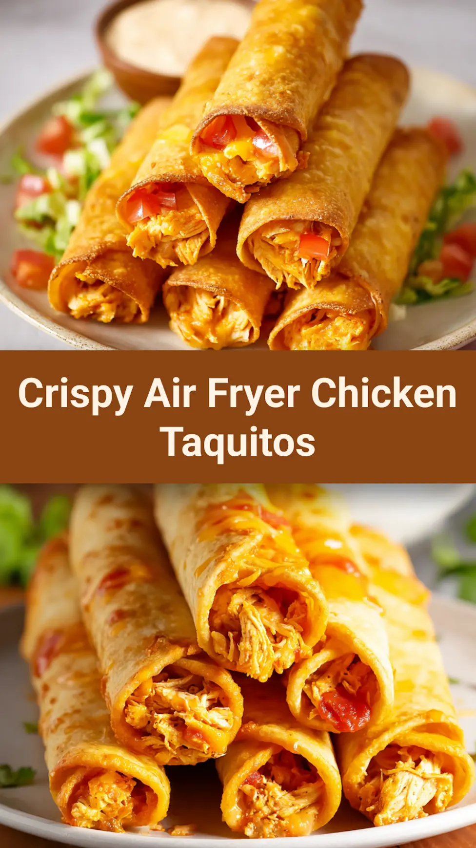 Crispy air fryer chicken taquitos recipe pin  easy homemade dish served and ready to eat