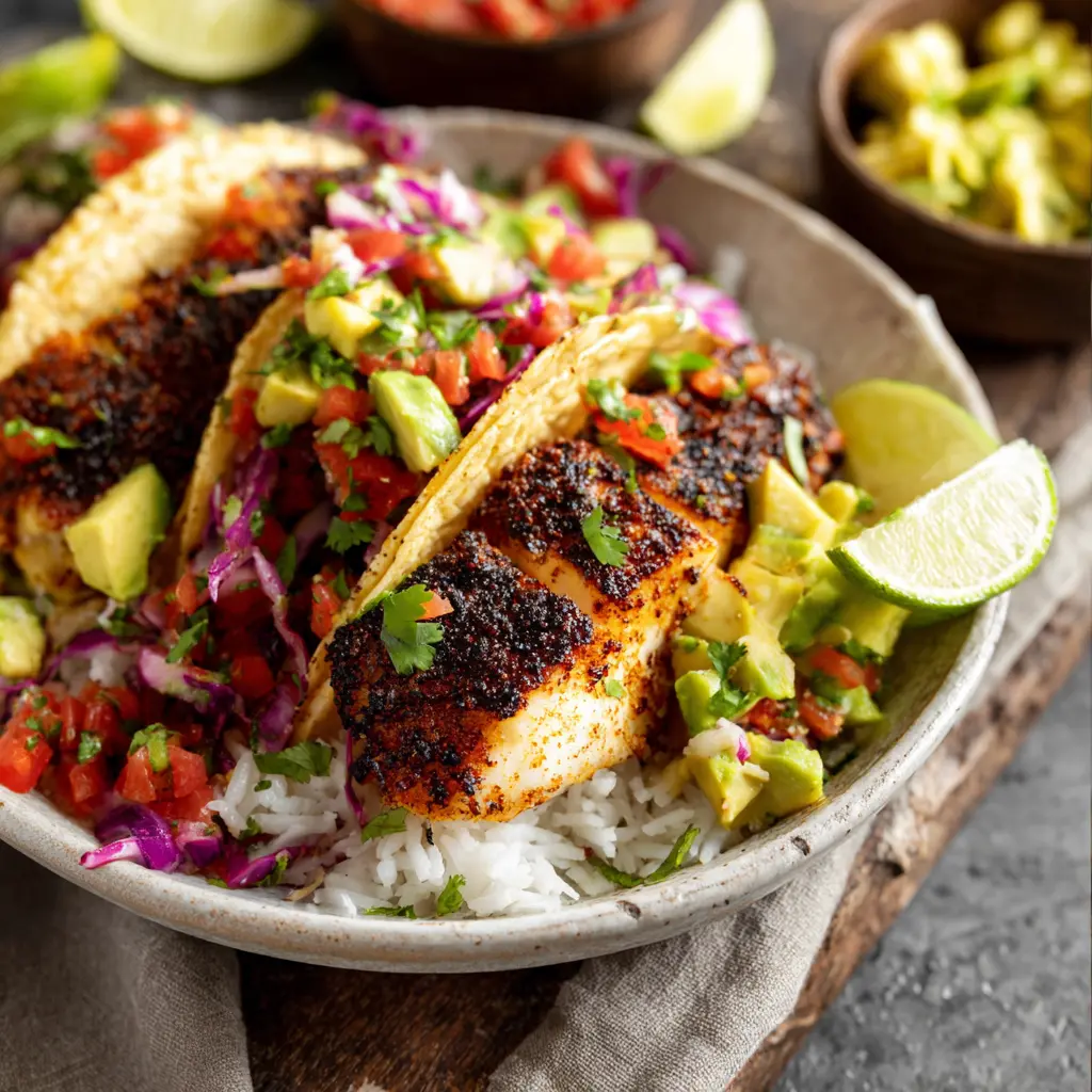 Copycat Rubios Grilled Mahi Fish Tacos Make Your New Favorite Fresh Satisfying Dinner 6 Grilled Mahi Fish Tacos served in bowls with pineapple salsa, purple cabbage slaw, and fresh cilantro