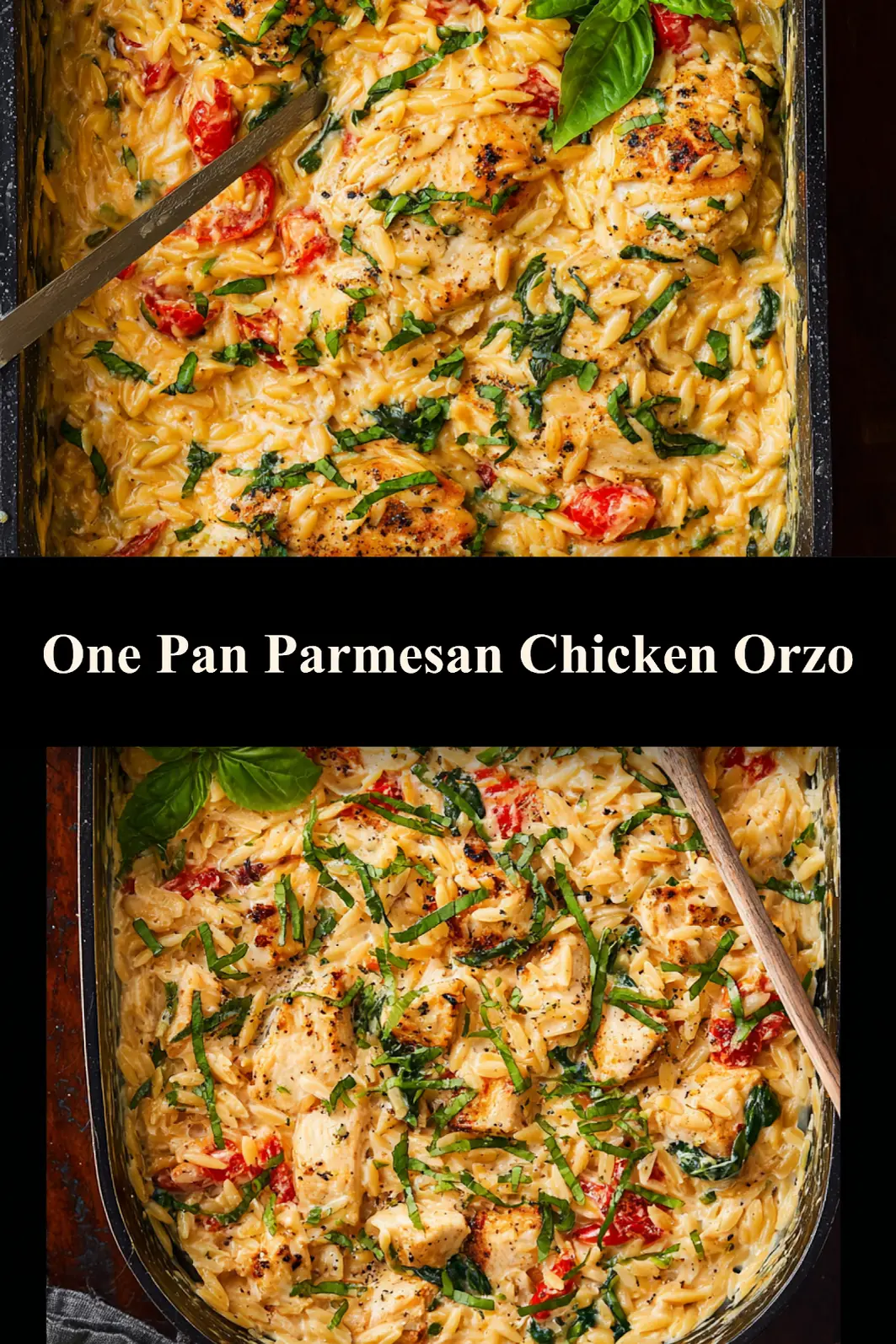 One Pan Parmesan Chicken Orzo Cozy Satisfying Dinner Your Family Will Love 7 One Pan Parmesan Chicken Orzo recipe, served and ready to eat, easy homemade dish