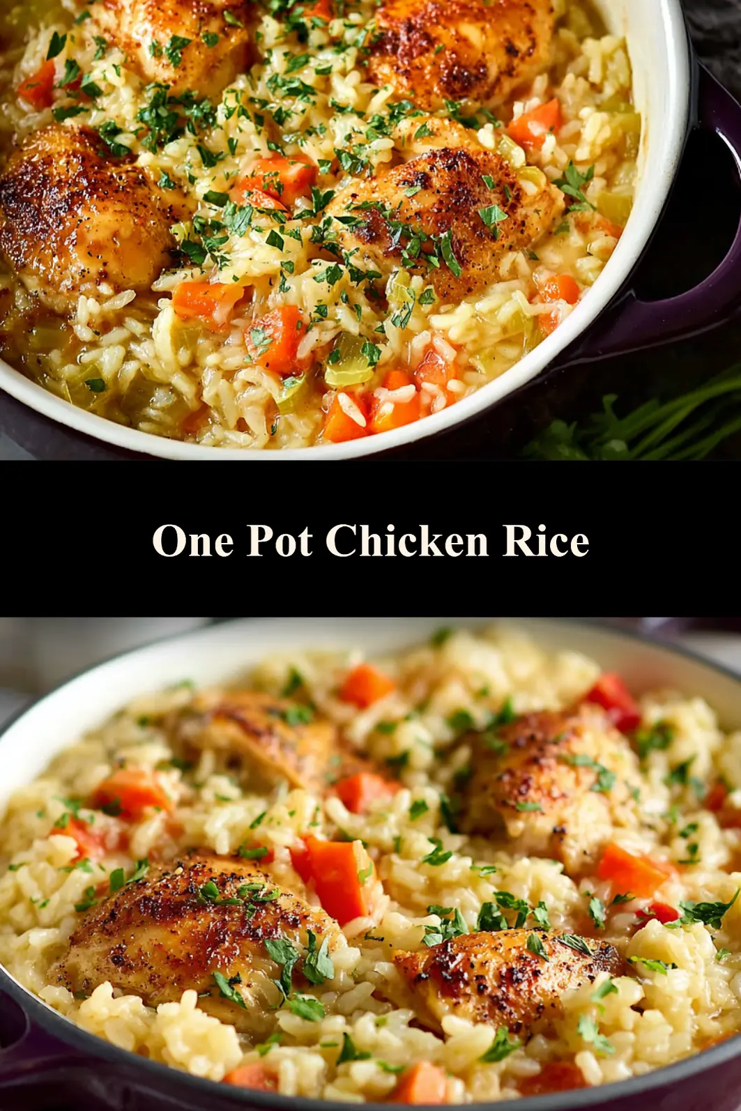 One Pot Chicken and Rice recipe, served and ready to eat, easy homemade dish