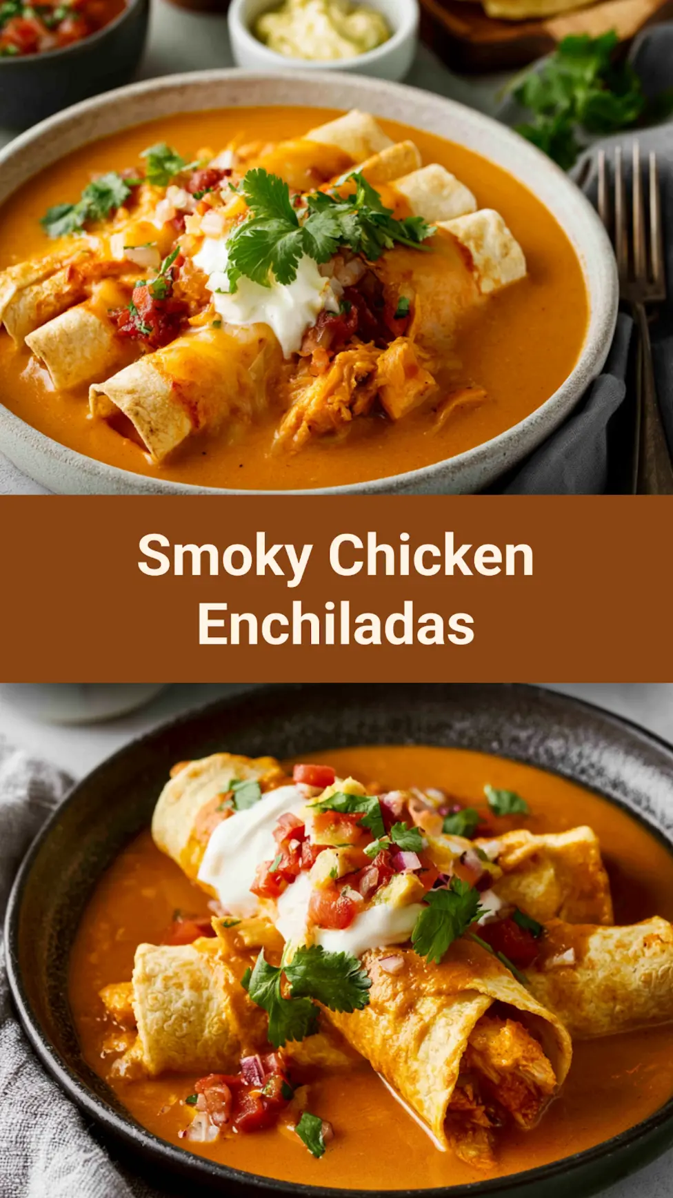 Copycat Chilis Smoked Chicken Enchiladas Your New Favorite Cozy Dinner 7 Smoky Chicken Enchiladas recipe, served and ready to eat, easy homemade dish_pin