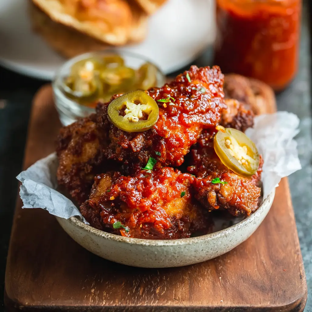 Spicy Nashville Hot Chicken Sauce recipe, served and ready to eat, easy homemade dish