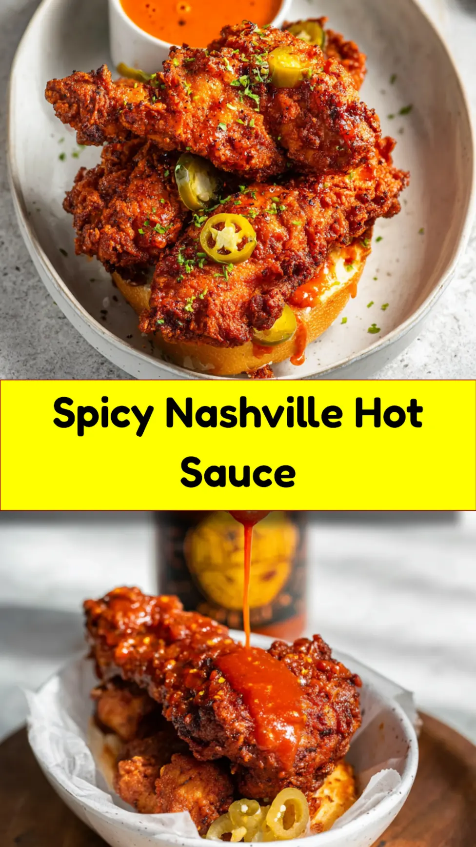 Spicy Nashville Hot Chicken Sauce recipe, served and ready to eat, easy homemade dish_pin