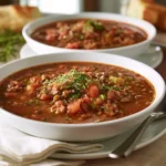 Carrabbas Sausage Lentil Soup recipe, served and ready to eat, easy homemade dish