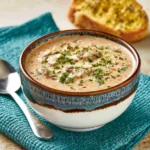 Longhorn Steakhouse Mushroom Soup recipe, served and ready to eat, easy homemade dish