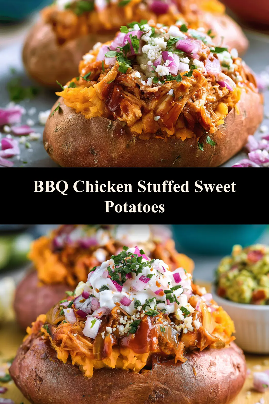 BBQ Chicken Stuffed Sweet Potatoes Make the Most Satisfying Cozy Dinner 7 BBQ Chicken Stuffed Sweet Potatoes served and ready to eat, an easy homemade weeknight dinner