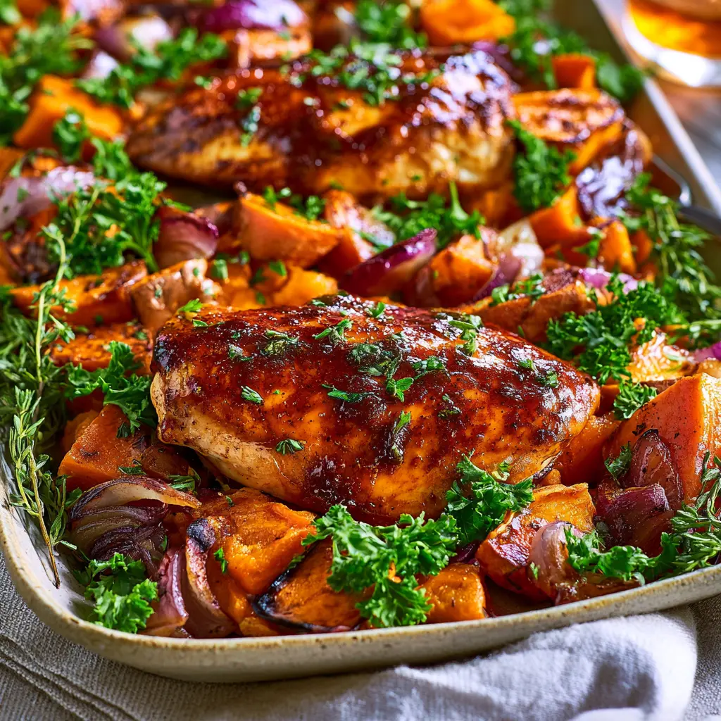 Chili Brown Sugar Chicken and Sweet Potatoes Makes This Cozy Dinner Your New Favorite 6 Chili Brown Sugar Chicken and Sweet Potatoes recipe, served and ready to eat, easy homemade dish