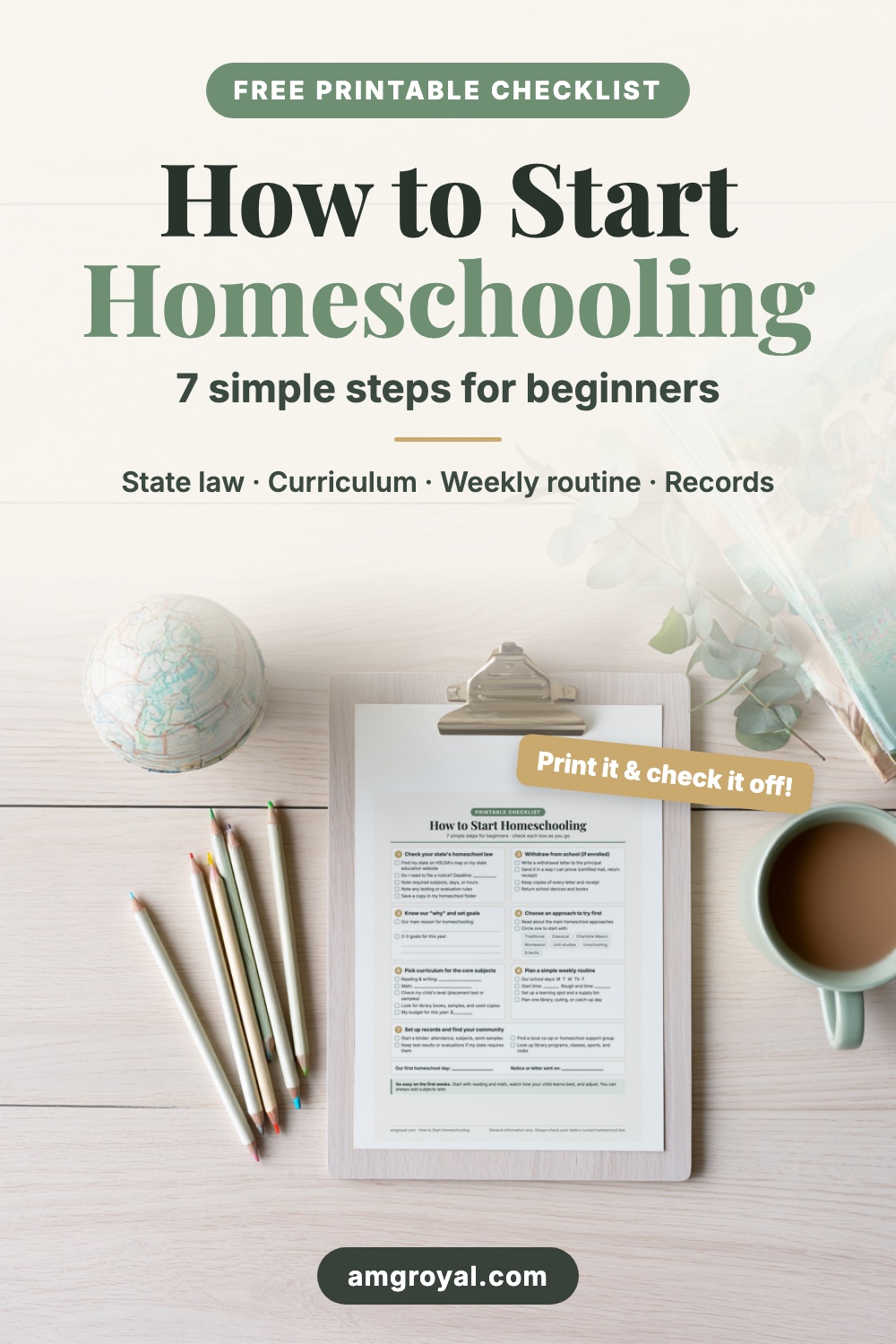 How to Start Homeschooling: 7 Steps for Beginners (Free Checklist) 4 How to Start Homeschooling: 7 simple steps for beginners with a free printable checklist on a clipboard