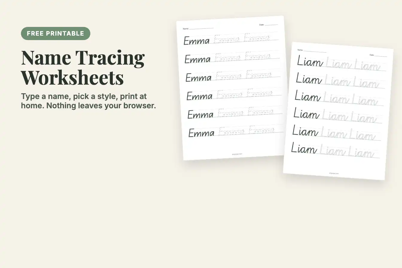 Two printable name tracing worksheets made with the free generator, one dotted and one cursive