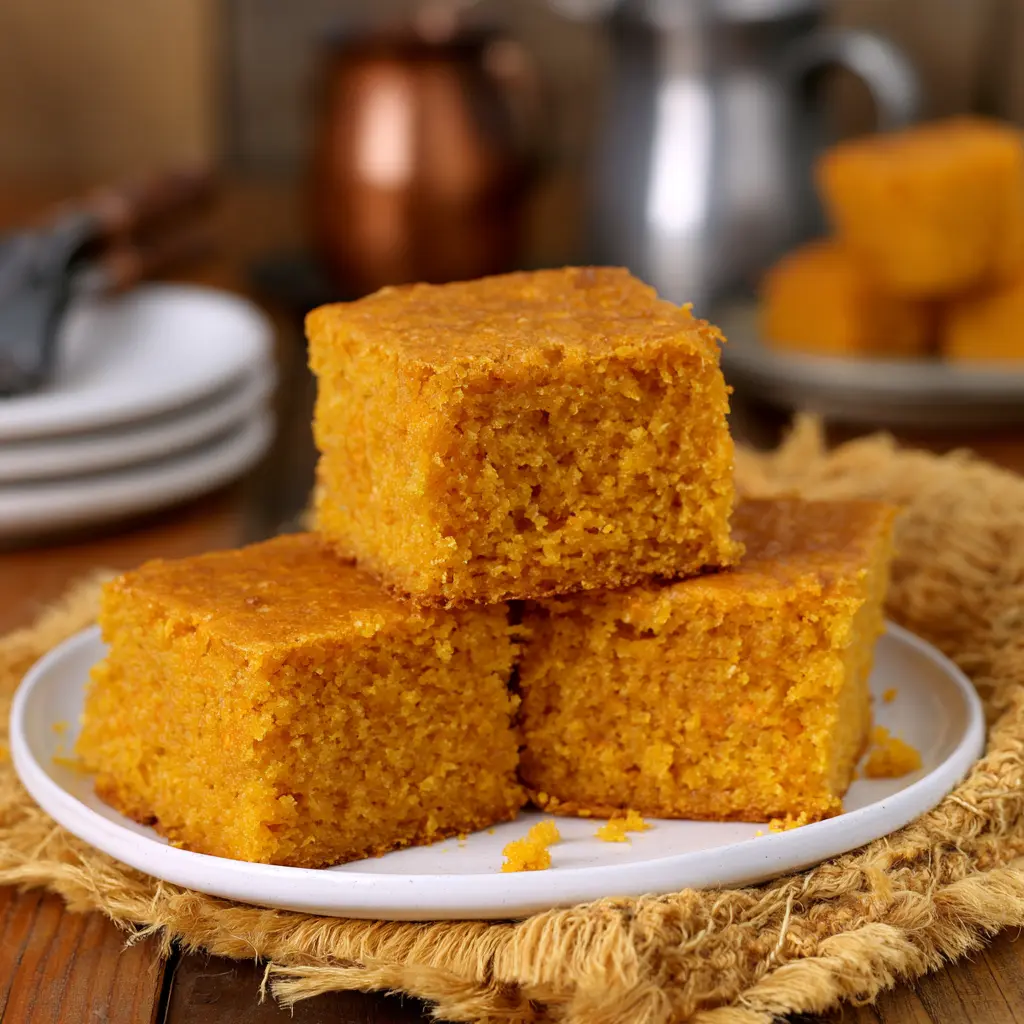 Sweet Potato Cornbread Warm Cozy Recipe Your Family Will Love 6 Sweet potato cornbread served and ready to eat, golden top with honey butter glaze
