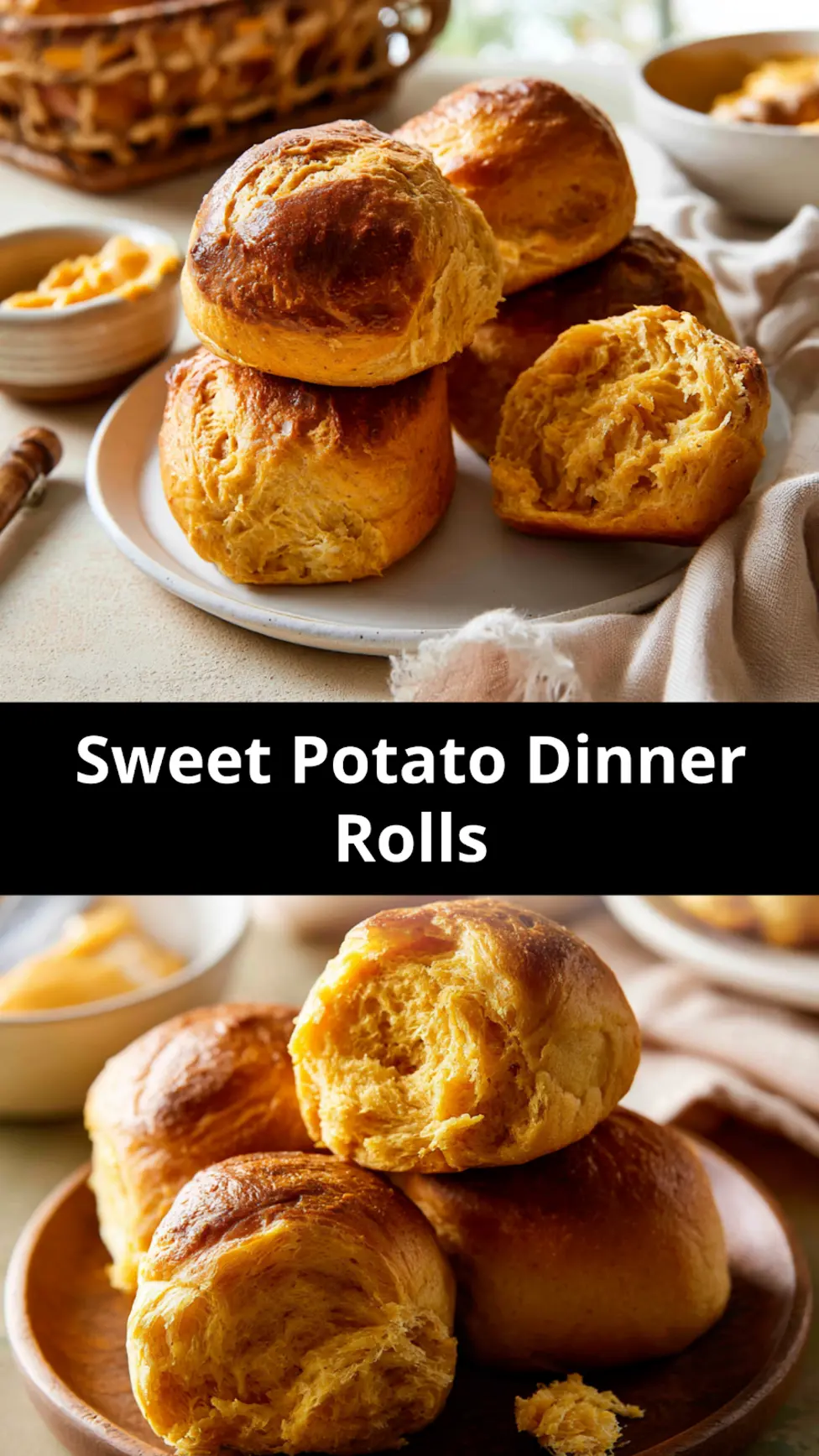Sweet Potato Dinner Rolls Your Family Will Love Every Time 7 Sweet Potato Dinner Rolls recipe pin showing golden homemade rolls ready to serve